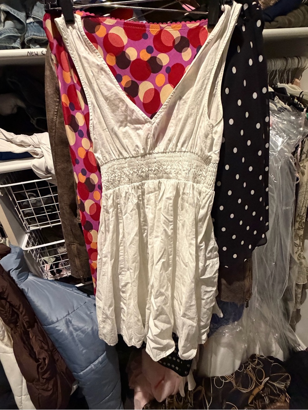 H&M Divided Y2K White Smocked V Neck Mini Dress US 4